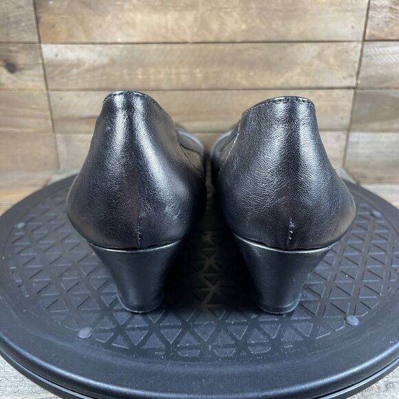 AGL Womens Size 9 Leather Ballet Wedge Heels Gray/Silver Snakeskin Toe Eur 39 - Picture 3 of 10